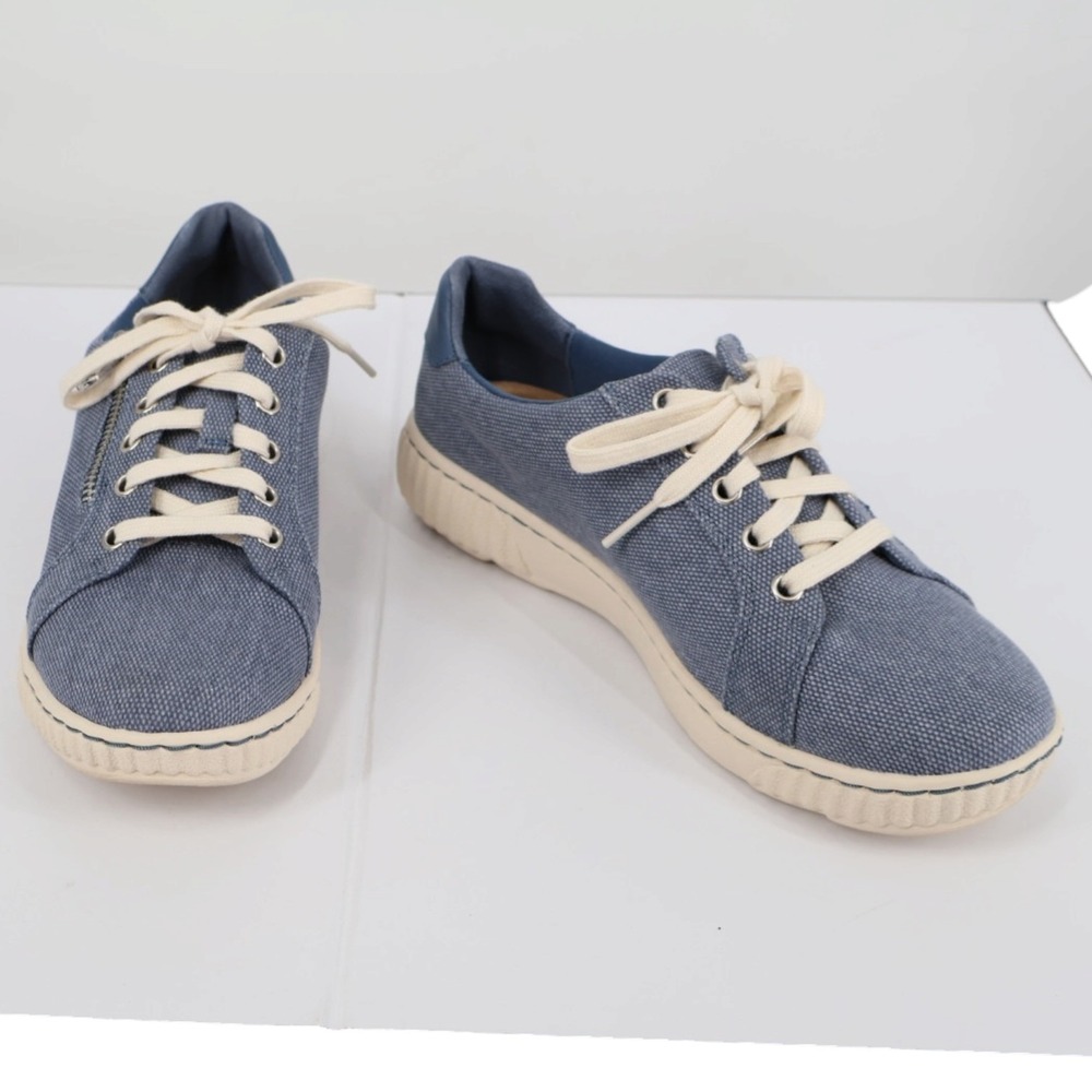 Clarks Caroline 6.5 Echo Blue Canvas Sneakers Side Zip Lace Up Comfort Shoes New